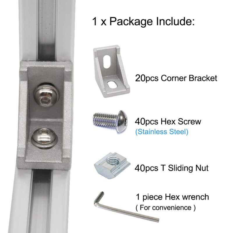 BLCCLOY 20 Sets 2020 Aluminum Extrusion T Slot Corner Bracket 20 Series Extruded Hardware 90 Degree Right Angle Connector with M5 Bolts Nuts for 20/20 80 20 2040 T V Slot Silver Aluminum Profile - Image 3
